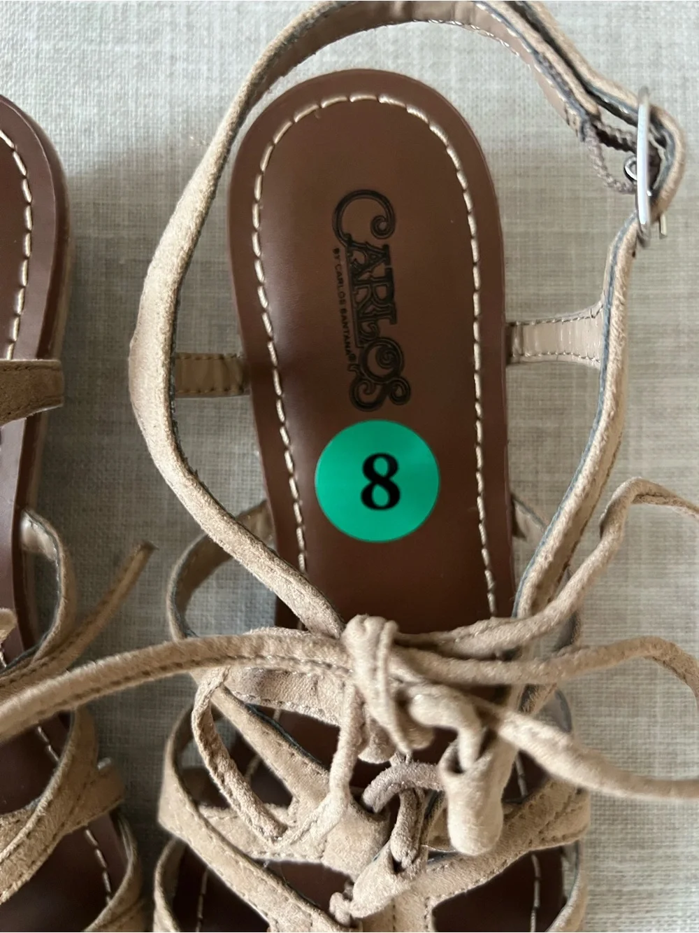 Carlos Santana Tan Lace-Up Women’s 8 Sandals, summer,boho , festival resort wear